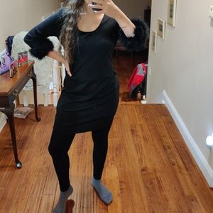 Calvin Klein NEW W TAGS REAL FUR cuffs black dress